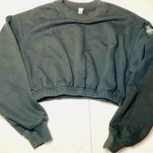 Alo Yoga Devotion Cropped Crewneck Sweatshirt Black (Logo Patch)